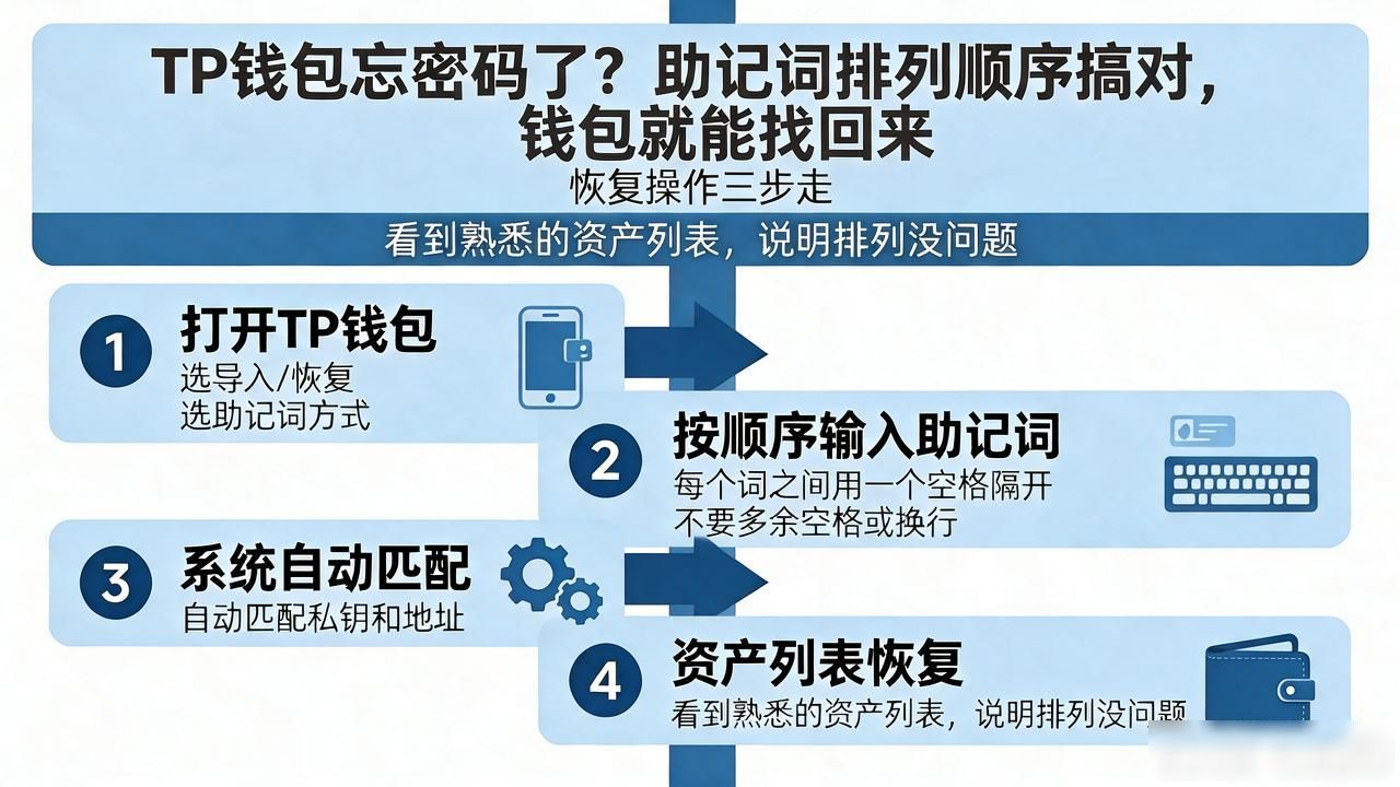 TP钱包忘密码了？助记词排列顺序搞对，钱包就能找回来